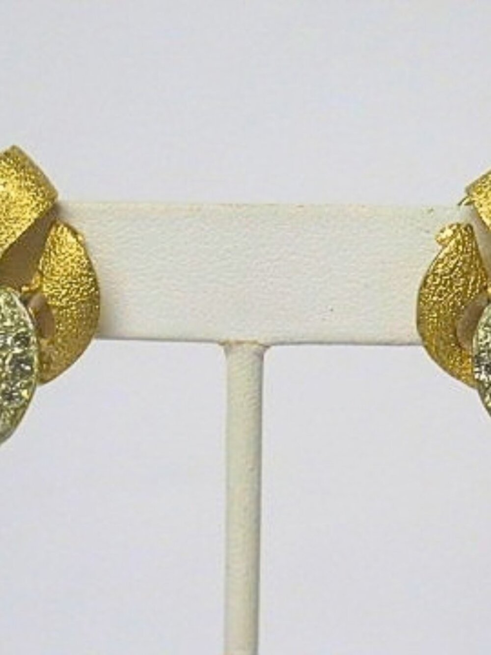 Classic Gold Tone Textured Swirl Rhinestone Earrings Pierced Clip Closure
